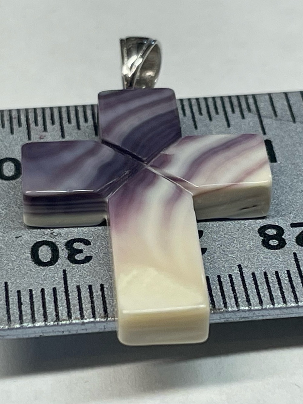 P3315 Large cross wampum quahog pendant sterling silver